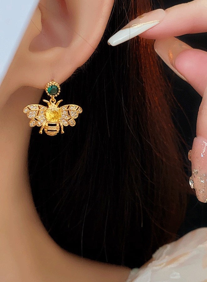 Gold Plated Crystal Bee Drop Earrings for Women - Fashion Animal Earrings with Emerald & Yellow Gem, Stylish Daily & Party Wear Earrings - Image 3