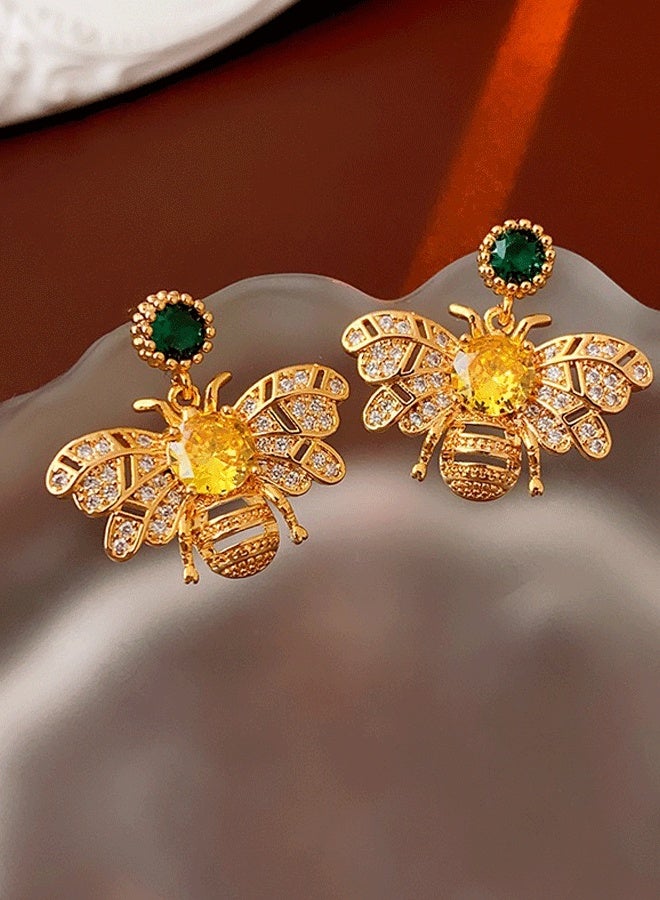Gold Plated Crystal Bee Drop Earrings for Women - Fashion Animal Earrings with Emerald & Yellow Gem, Stylish Daily & Party Wear Earrings - Image 2