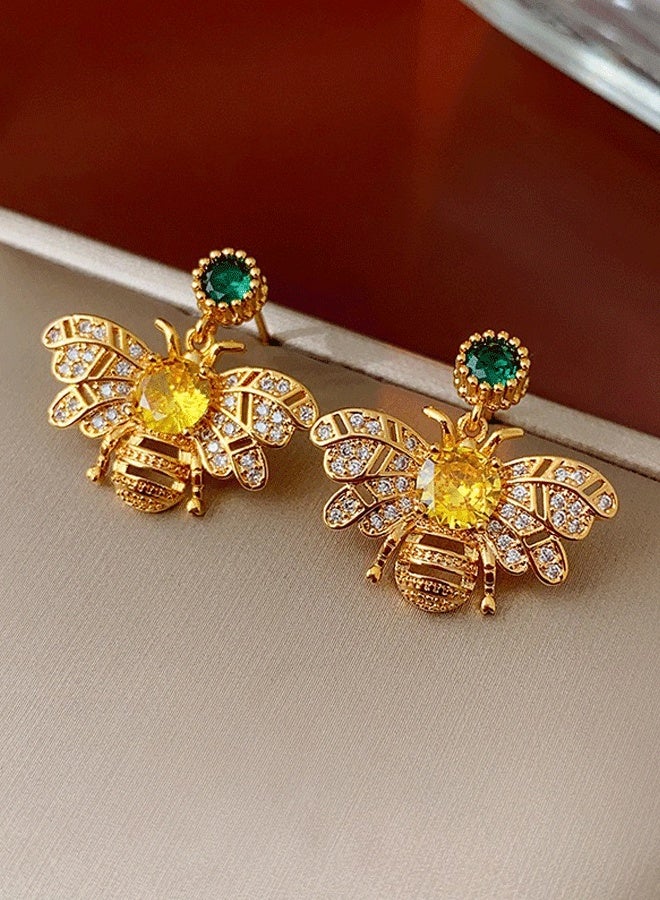 Gold Plated Crystal Bee Drop Earrings for Women - Fashion Animal Earrings with Emerald & Yellow Gem, Stylish Daily & Party Wear Earrings - Image 5
