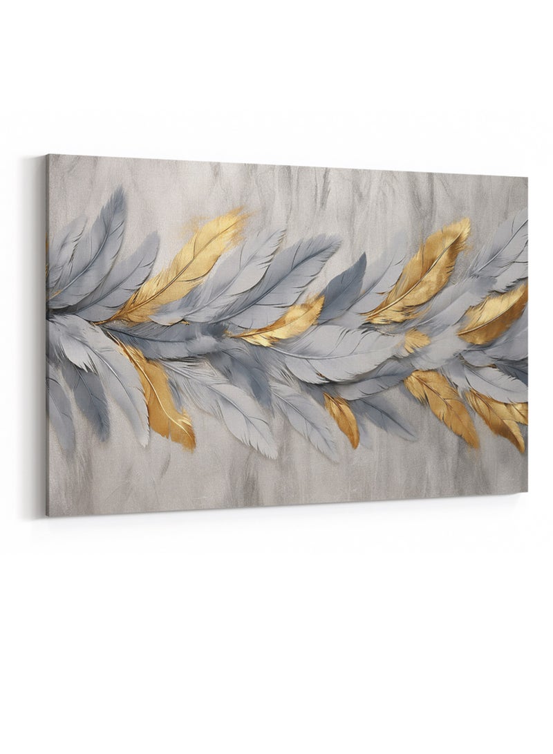 LOWHA Canvas Wall Art Stretched Over Wooden Frame with Golden Feather Painting - Image 4