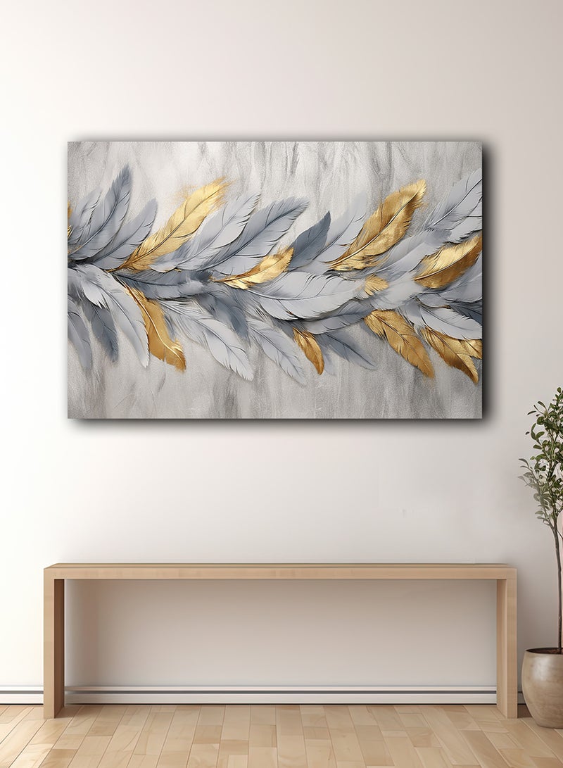 LOWHA Canvas Wall Art Stretched Over Wooden Frame with Golden Feather Painting - Image 2
