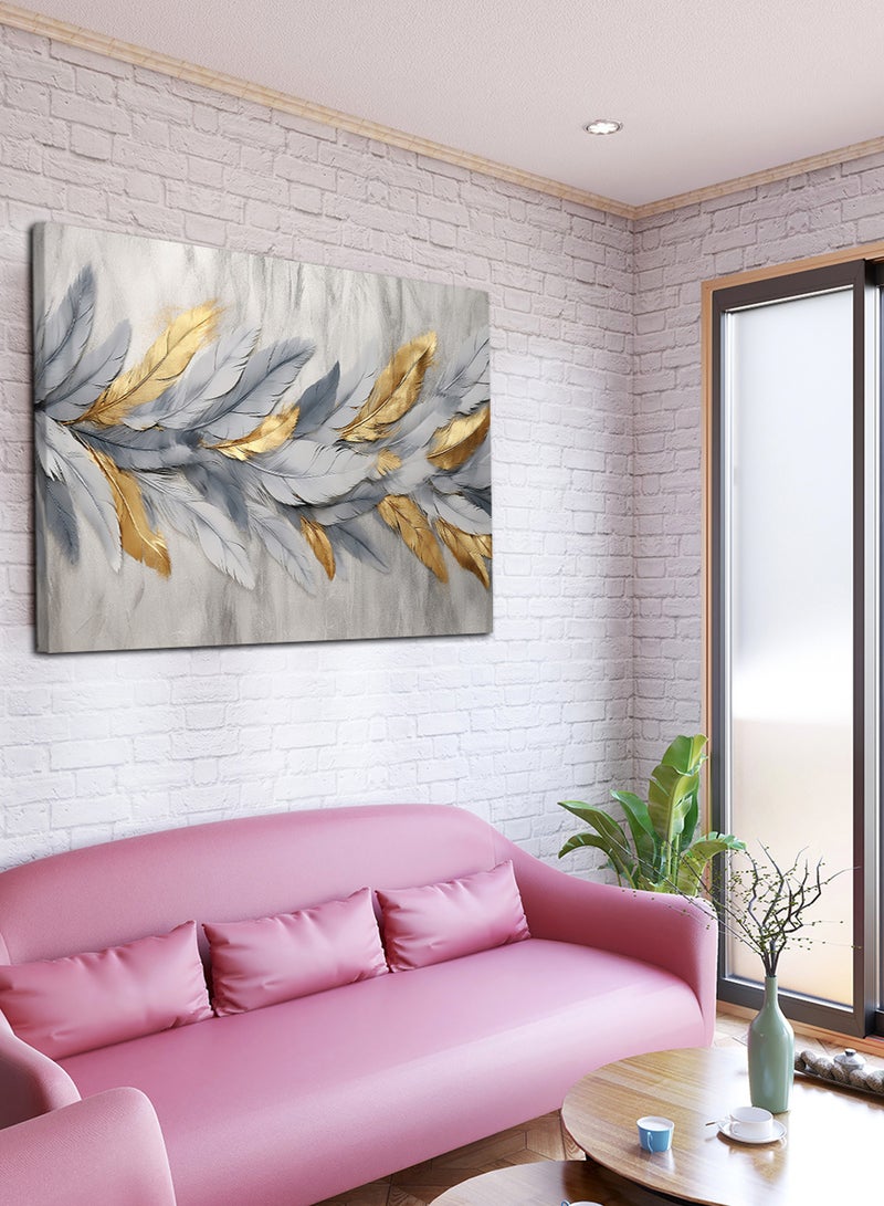 LOWHA Canvas Wall Art Stretched Over Wooden Frame with Golden Feather Painting - Image 3