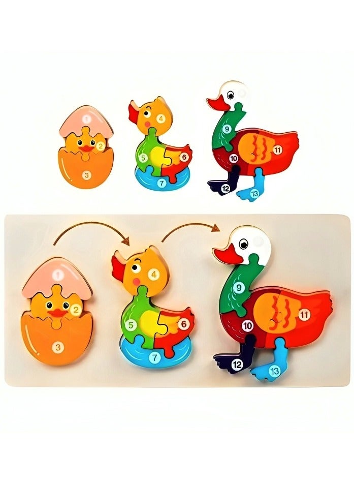 Wooden 3D Puzzles Animal Life Growth Cycle, Teacher Parents Early Learning Support Tools, Attractive Colors and Patterns, Montessori  Motor Skill Development Toys, Ideal Kids Gift (Duck Shape) - Image 1