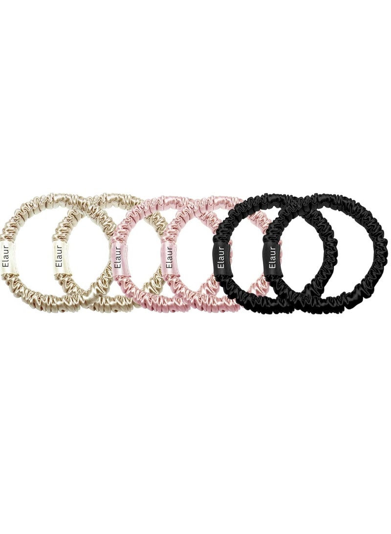 إيلور ربطات شعر إيلاور الحريرية المصنوعة من الساتان للسيدات والفتيات | خالية من التجعد والعلامات | إكسسوارات شعر ناعمة | ربطات شعر متوسطة الحجم | طوق شعر مرن باللون الأسود، الوردي، الرمادي | عبوة تحتوي على 6 ألوان (بلاش)" - Image 1