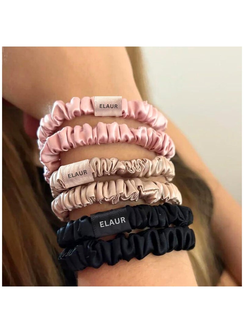 إيلور ربطات شعر إيلاور الحريرية المصنوعة من الساتان للسيدات والفتيات | خالية من التجعد والعلامات | إكسسوارات شعر ناعمة | ربطات شعر متوسطة الحجم | طوق شعر مرن باللون الأسود، الوردي، الرمادي | عبوة تحتوي على 6 ألوان (بلاش)" - Image 4