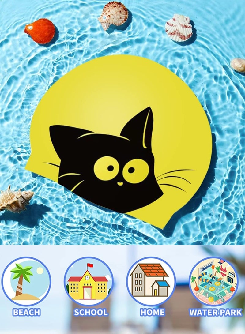 QUTOOB Silicone Swimming Cap for Kids, Girls Boys and Teens, Protecting Ears and Hair from Chlorine, Bacteria, Sand in the Water Odorless and Skin Friendly, Cute Cat Shape Design Waterproof Swim Cap - Image 2