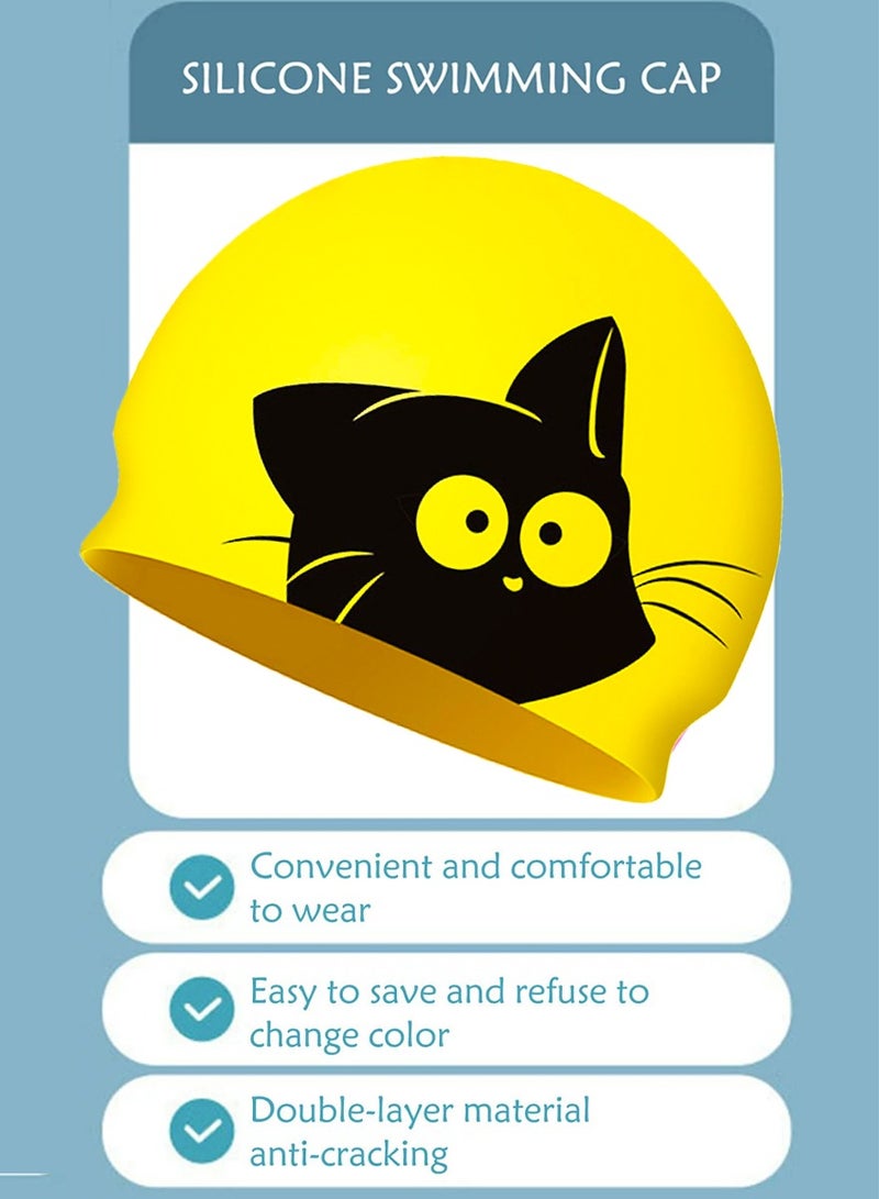 QUTOOB Silicone Swimming Cap for Kids, Girls Boys and Teens, Protecting Ears and Hair from Chlorine, Bacteria, Sand in the Water Odorless and Skin Friendly, Cute Cat Shape Design Waterproof Swim Cap - Image 3