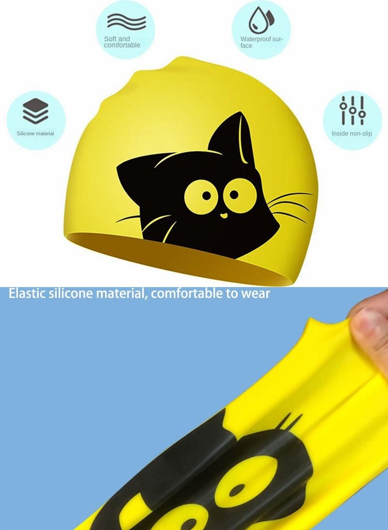 QUTOOB Silicone Swimming Cap for Kids, Girls Boys and Teens, Protecting Ears and Hair from Chlorine, Bacteria, Sand in the Water Odorless and Skin Friendly, Cute Cat Shape Design Waterproof Swim Cap - Image 4