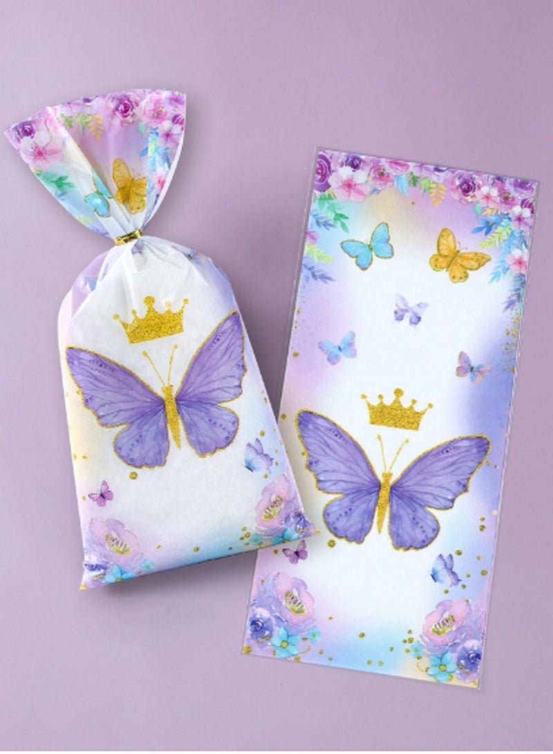 25 Butterfly-Themed Candy Bags – Purple Crown Design with Gold Twist Ties for Parties & Gifts - Image 4