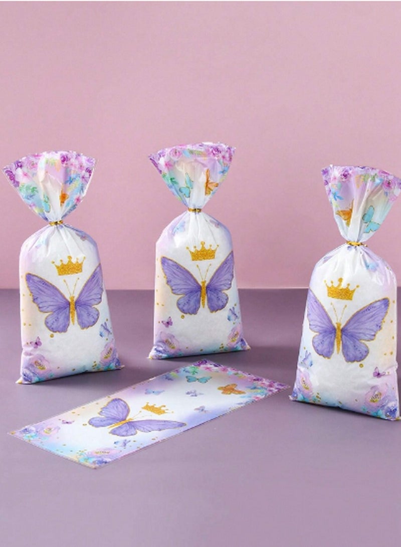 25 Butterfly-Themed Candy Bags – Purple Crown Design with Gold Twist Ties for Parties & Gifts - Image 5