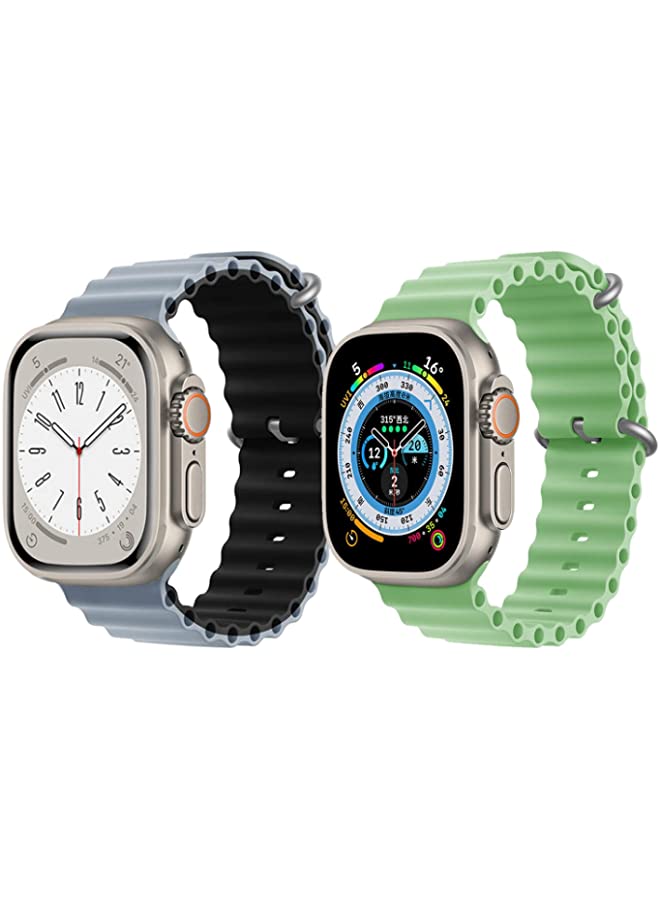 IAF Silicone Ocean Band Strap for Apple Watch Ultra 8 49mm Light Blue/Black Double Side Strap with Mint Green Single Color Strap Set of 2