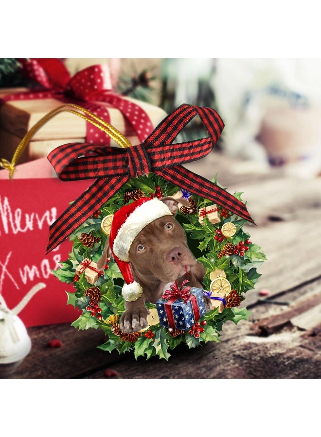 Talataca American Pit Bull Terrier Pitbull Wearing Hat Wreath 2D Flat Christmas Tree Wood Ornament Decor Wooden Hanging Decoration House Present Xmas Eve Keepsake Decorative - Image 2