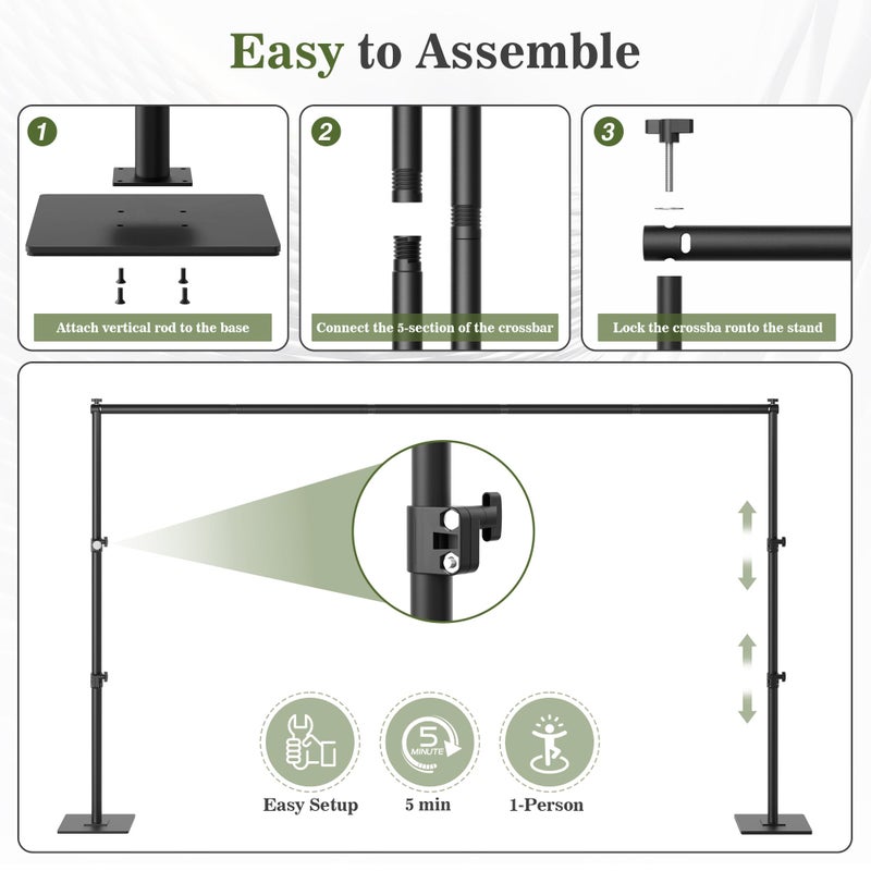 JSungo Backdrop Stand 6.5x10 ft Adjustable Photo Backdrop Stand Kit, Heavy Duty Pipe and Drape Photography Background Support with Flat Metal Base for Wedding, Party, Video Studio, Birthday, Black - Image 4