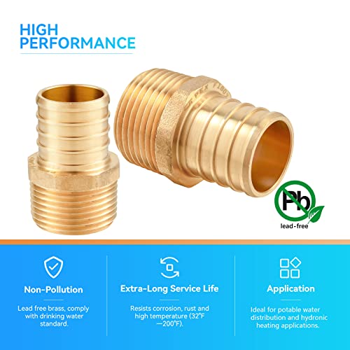 GUOFIS 1" PEX Crimp Fittings - Brass NPT Adapter, Pack of 5, 1" x 1" Pex Fitting for Pipes in Plumbing(PEX1807278-5Pack) - Image 4