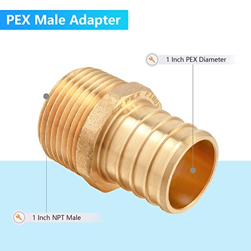 GUOFIS 1" PEX Crimp Fittings - Brass NPT Adapter, Pack of 5, 1" x 1" Pex Fitting for Pipes in Plumbing(PEX1807278-5Pack) - Image 3