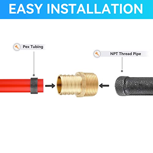 GUOFIS 1" PEX Crimp Fittings - Brass NPT Adapter, Pack of 5, 1" x 1" Pex Fitting for Pipes in Plumbing(PEX1807278-5Pack) - Image 2