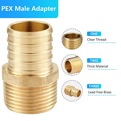 GUOFIS 1" PEX Crimp Fittings - Brass NPT Adapter, Pack of 5, 1" x 1" Pex Fitting for Pipes in Plumbing(PEX1807278-5Pack) - Image 5