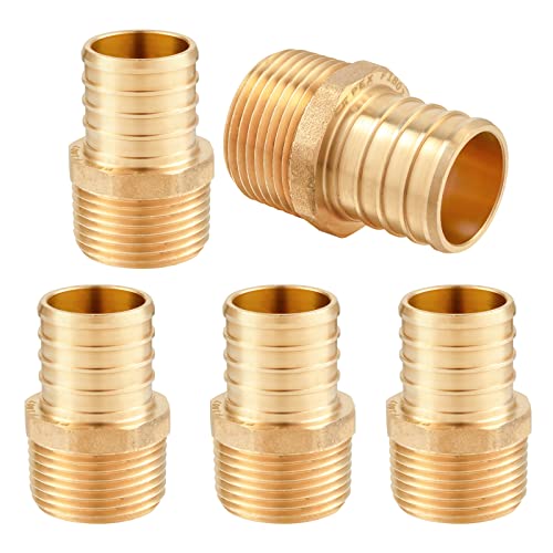 GUOFIS 1" PEX Crimp Fittings - Brass NPT Adapter, Pack of 5, 1" x 1" Pex Fitting for Pipes in Plumbing(PEX1807278-5Pack) - Image 1