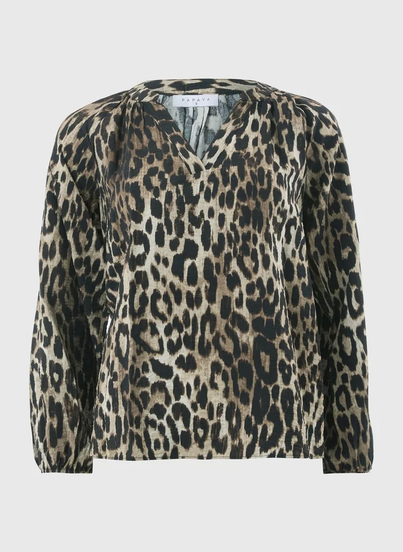 Matalan Brown Brown Leopard Print Popover Blouse for Women | Best Price UAE