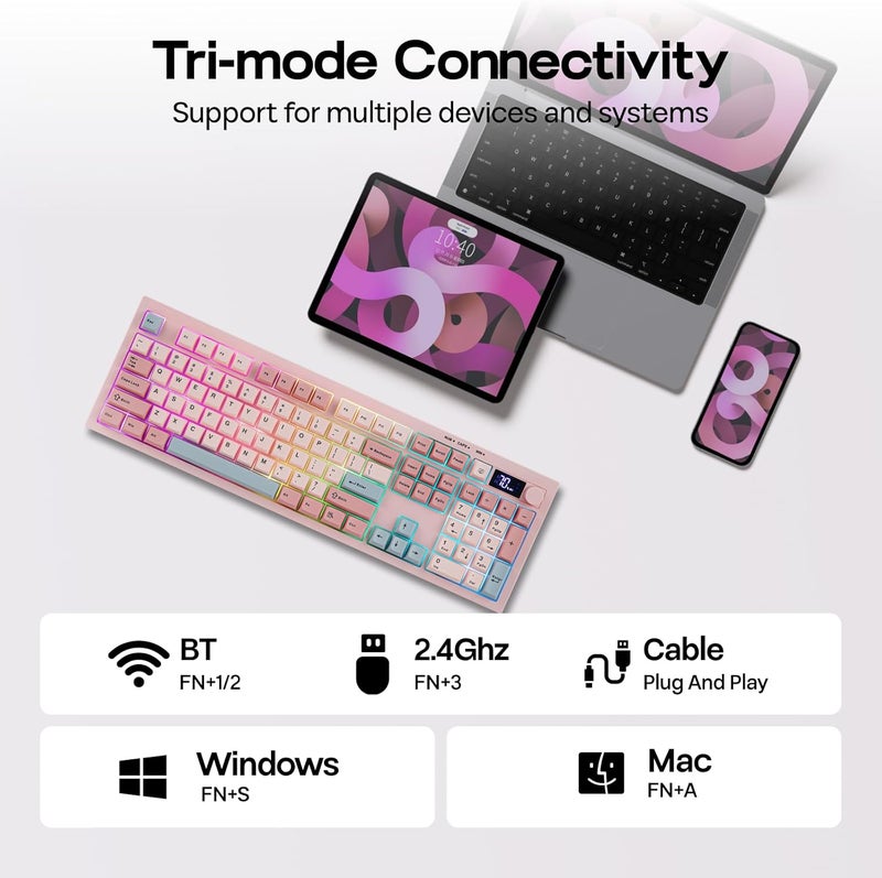 EPOMAKER AULA S102 PRO Wireless Membrane Keyboard with TFT Screen and Number Pad, 2000mAh, RGB Backlit, Media Knob, 105 Keys, Full Size Wireless Gaming Keyboard (Pink) - Image 5