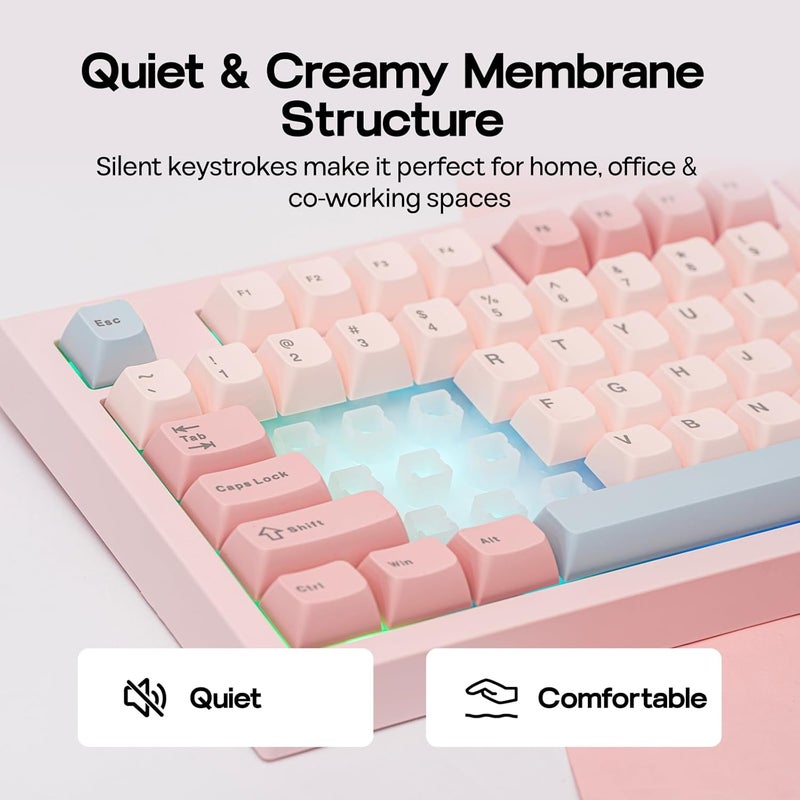 EPOMAKER AULA S102 PRO Wireless Membrane Keyboard with TFT Screen and Number Pad, 2000mAh, RGB Backlit, Media Knob, 105 Keys, Full Size Wireless Gaming Keyboard (Pink) - Image 4