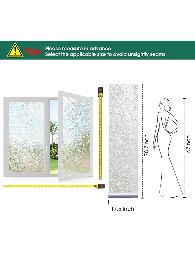 إيروريكس فيلم الخصوصية للنافذة، فيلم زجاجي مزخرف غير لاصق، فيلم ثابت، واقي من الأشعة فوق البنفسجية، مناسب للمنزل والمكتب، شفاف 45 × 200 سم - Image 4