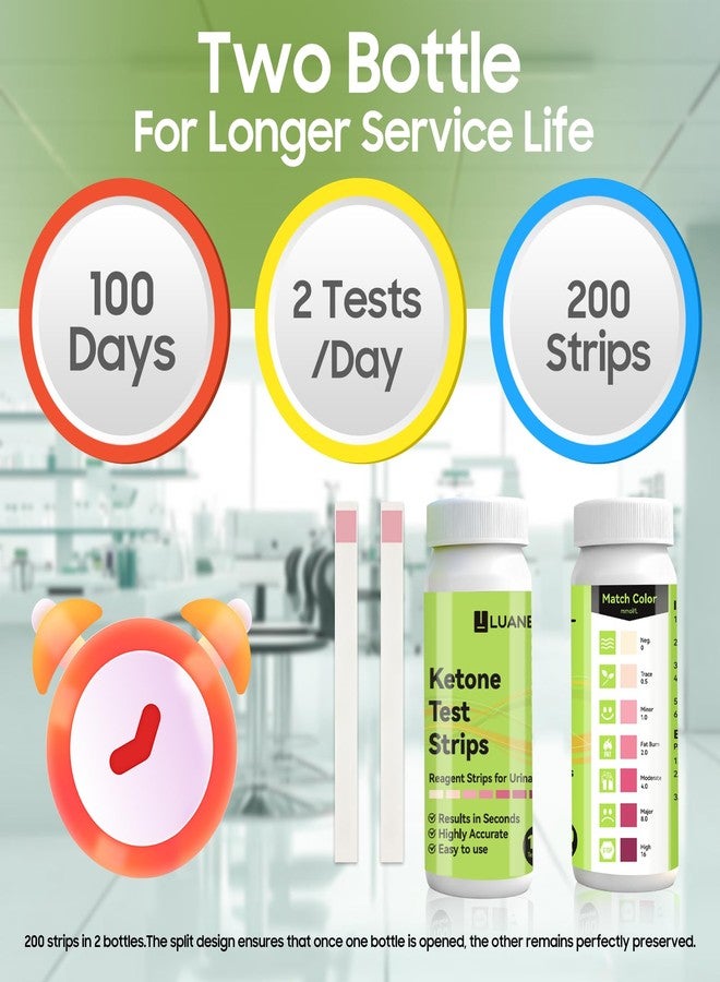 luanerl Ketone Test Strips 200 Count (100×2 Bottles) - Upgraded 7-Color Ketone Urine Test Strips for Monitor Ketosis - Keto, Low-Carb, Atkins & Paleo Diet Tracker, Ketone Test Kit with Color Chart on Bottle - Image 5