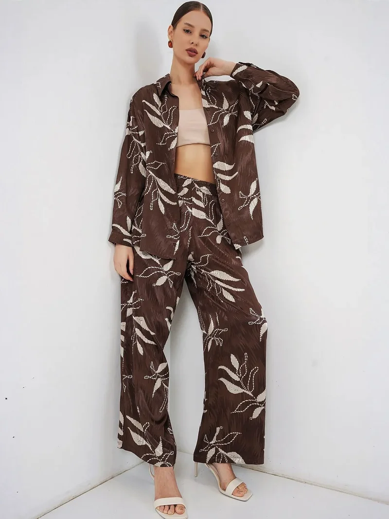BIG DART BDART Floral Shirt & High Waist Wide Leg Pants Two-Pieces Co-ord