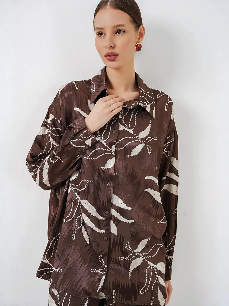 BIG DART BDART Floral Shirt & High Waist Wide Leg Pants Two-Pieces Co-ord