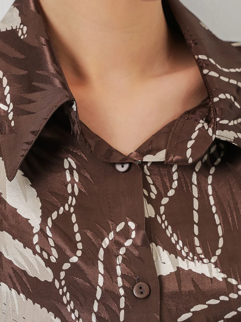 Big Dart Mocha Brown BDART Floral Viscose Shirt and Wide-Leg Trousers Set for Women | Best Price UAE