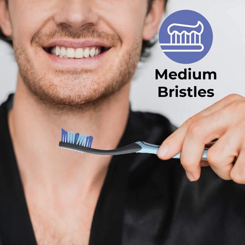 REACH فرشاة أسنان ريتش إسينشالز مع أغطية فرشاة أسنان، شعيرات متوسطة متعددة الزوايا، مقبض محدد، مكشطة لسان، 6 قطع - Image 5