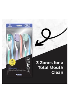 REACH Reach Essentials Toothbrush with Toothbrush Covers, Multi-Angled Medium Bristles, Contoured Handle, Tongue Scraper, 6 Count  - Image 3