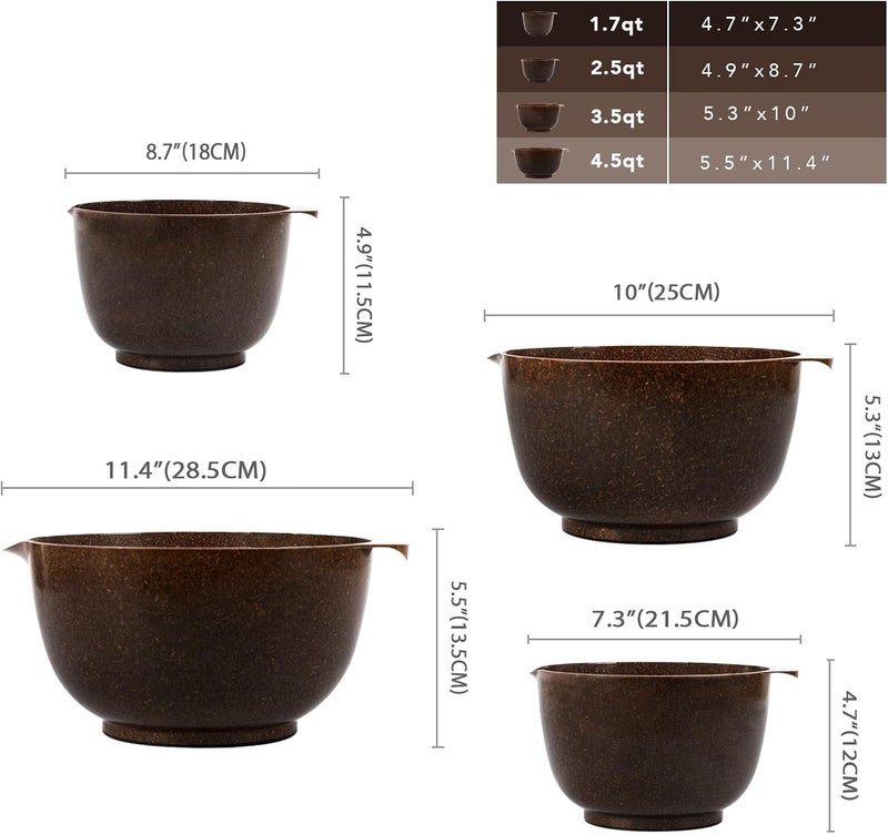 BoxedHome 4 Quart Large Plastic Mixing Bowls, Microwave Safe Mixing Bowl Set with Pour Spout, Nesting Bowls for Space Saving Storage(coffee) - Image 3