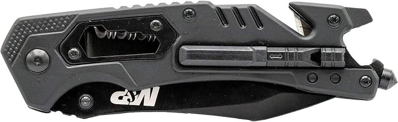 Smith & Wesson سكين مطوية بمساعدة نابض من M&P بطول 8.5 بوصة من الفولاذ المقاوم للصدأ عالي الكربون مع شفرة مسننة بطول 3.5 بوصة ومقبض مطاطي للبقاء في الهواء الطلق والاستخدام اليومي، تان - Image 4