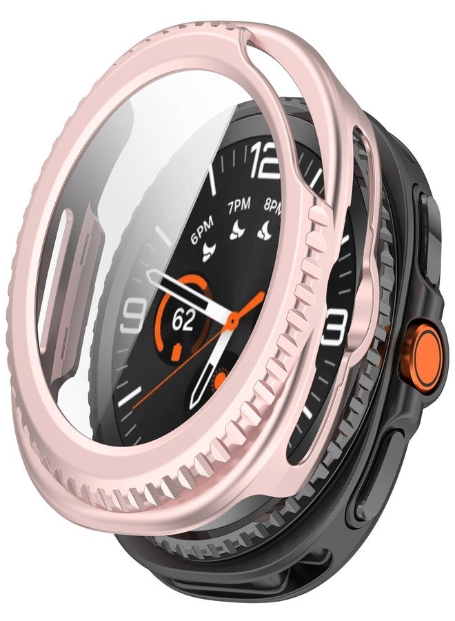 Yrzper Compatible with Samsung Galaxy Watch 8 Classic 46mm Hard PC Case Tempered Glass Screen Protector Cover Resistant Impact Resistant Protective (rose pink) - Image 1