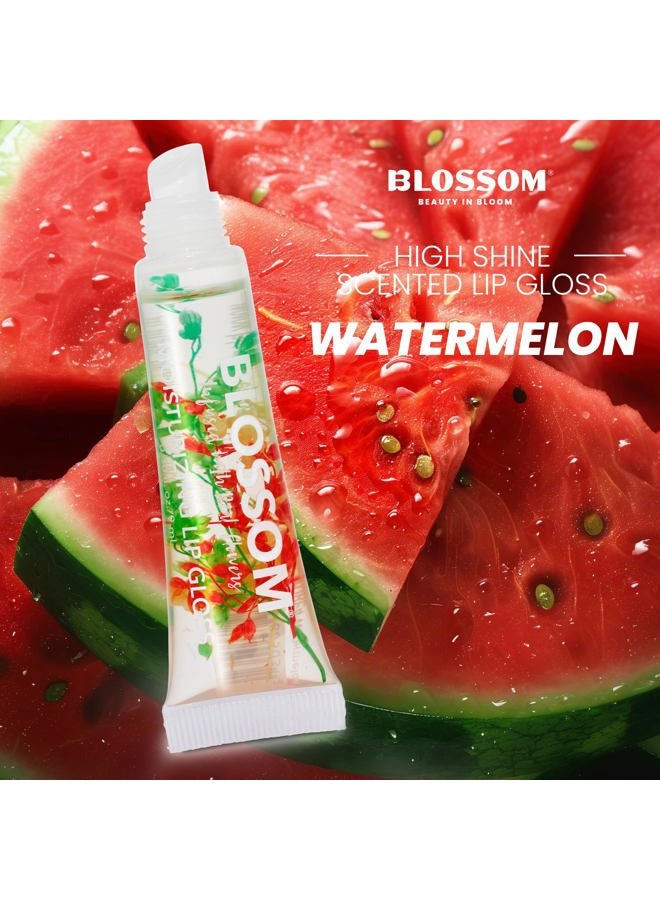 Blossom Lip Gloss Tubes, Watermelon Scented Thick Clear High Shine Moisturizing Flower Lip Gel with Nourishing Jojoba Seed Oil, Infused with Real Flowers, 0.3oz, Watermelon - Image 2
