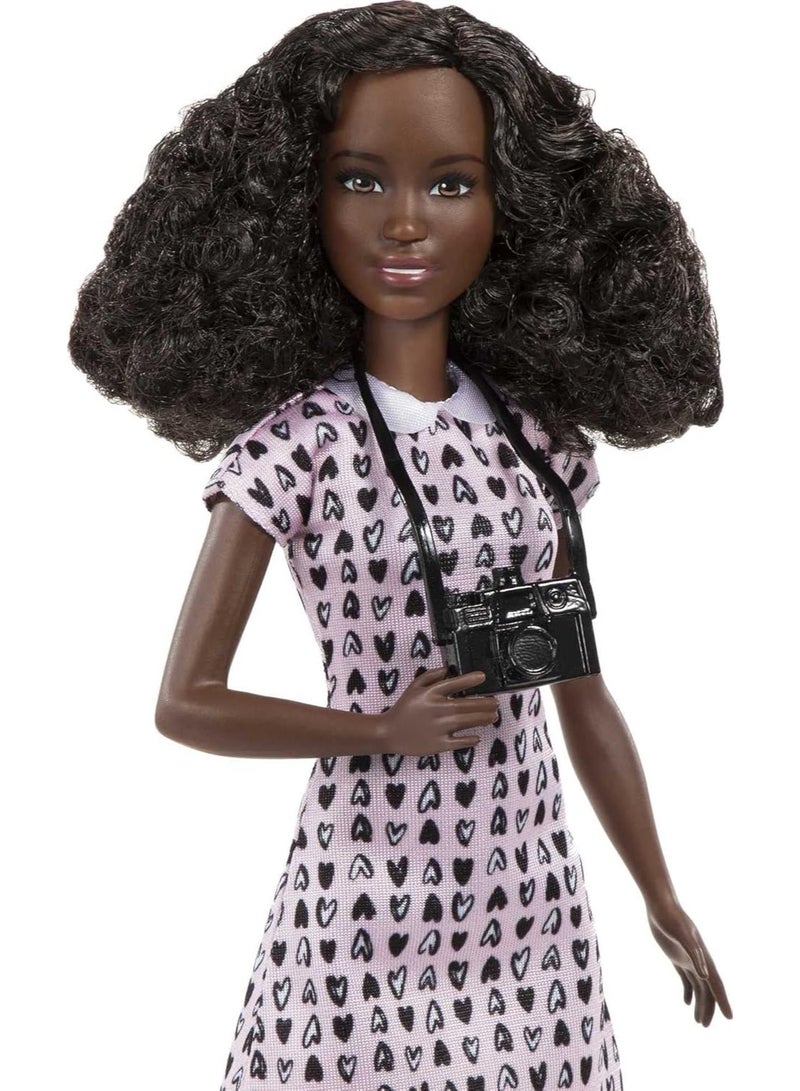 Barbie Photographer Fashion Doll with Brunette Hair, Heart-print Dress, 1 Puppy Figure & Camera Accessories - Image 5