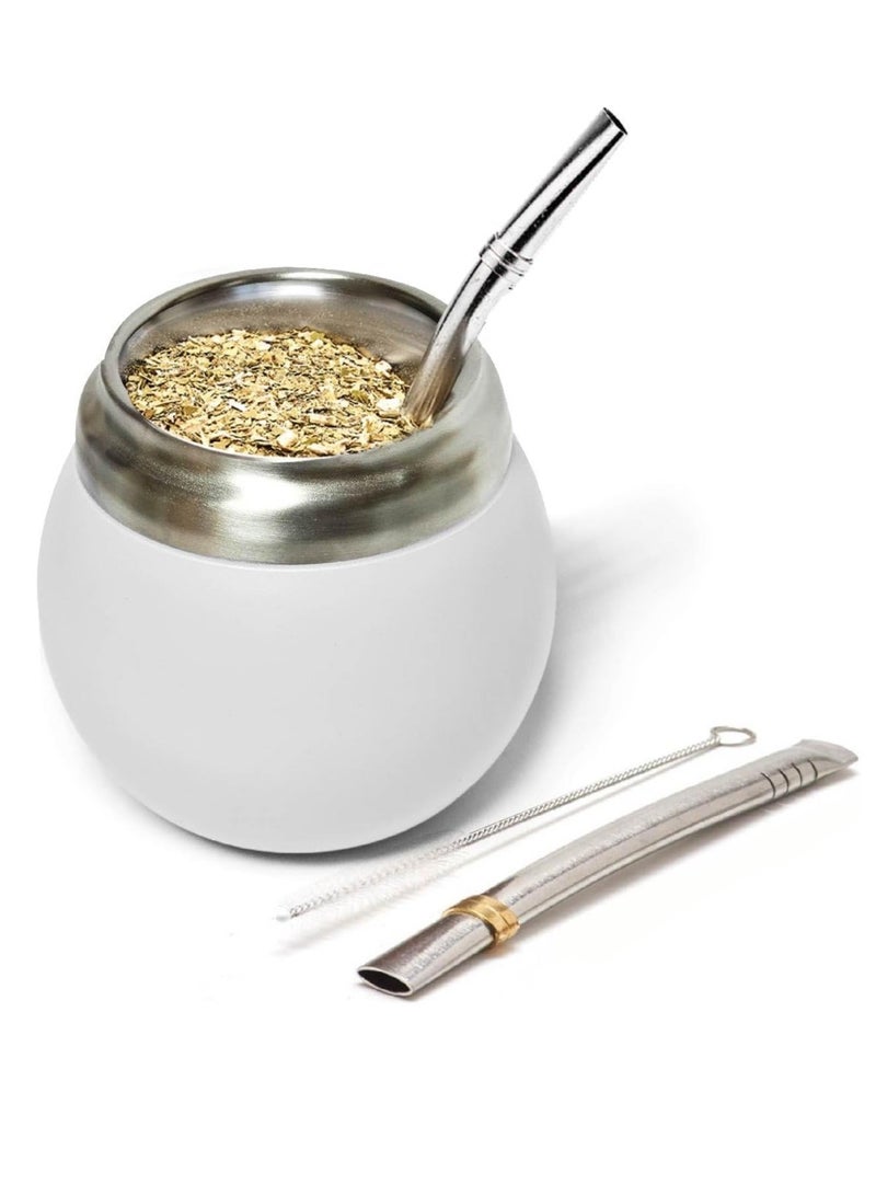 Captaintech 280ml White Stainless Steel Yerba Mate Cup Kit Includes Two Stainless Steel Straw - Image 1