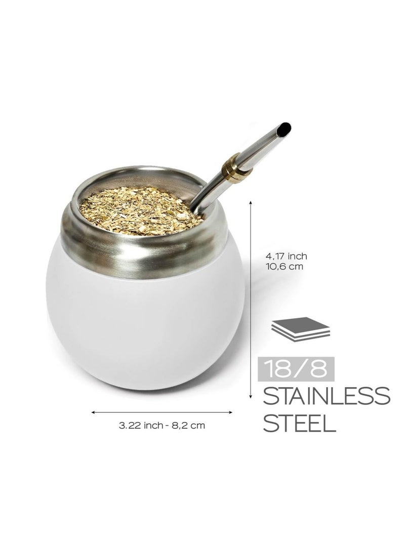 Captaintech 280ml White Stainless Steel Yerba Mate Cup Kit Includes Two Stainless Steel Straw - Image 3