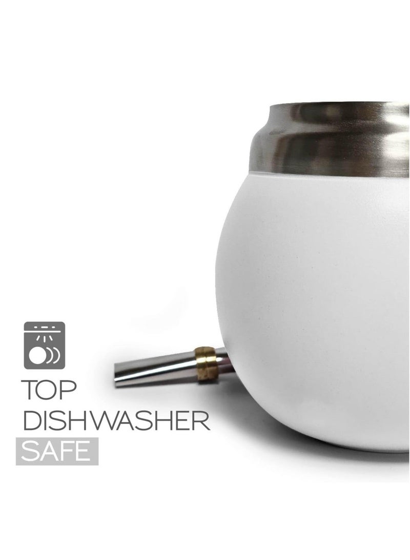 Captaintech 280ml White Stainless Steel Yerba Mate Cup Kit Includes Two Stainless Steel Straw - Image 4