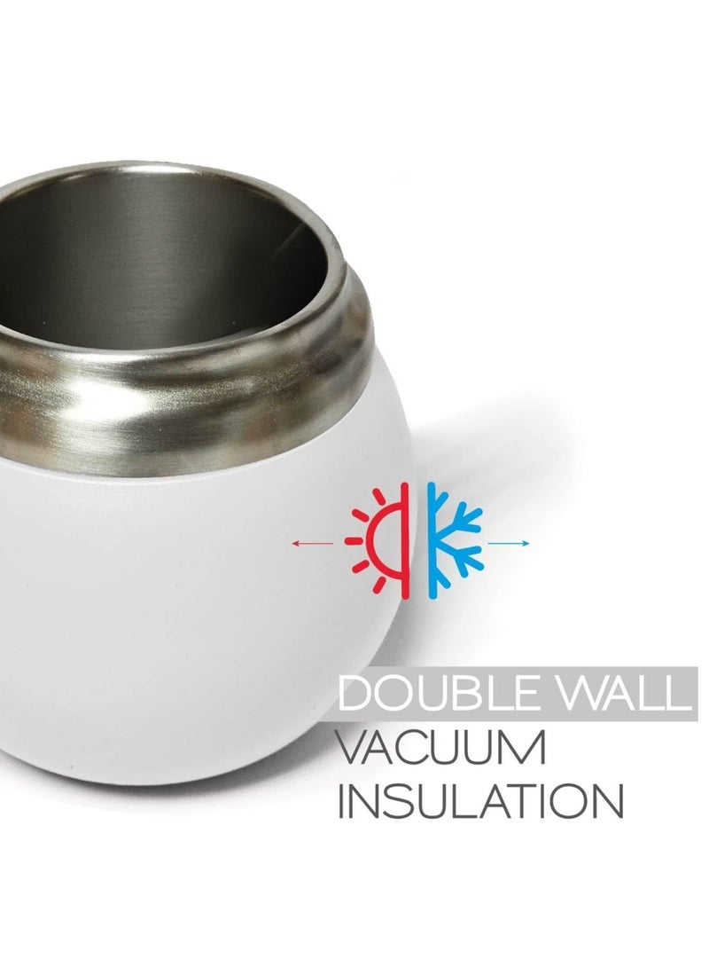 Captaintech 280ml White Stainless Steel Yerba Mate Cup Kit Includes Two Stainless Steel Straw - Image 5