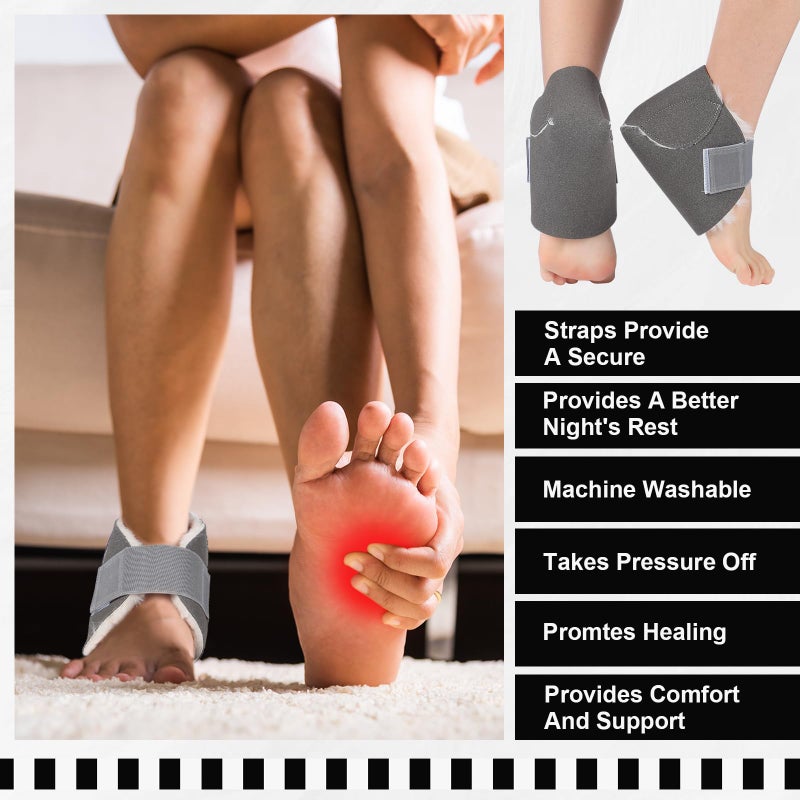 Jeere 2 Pcs Heel Protectors for Pressure Sores Sheepskin Heel Pads Soft Foot Cushions Pad Heel Protectors Adjustable Foot Pillows with Securing Strap for Bed Sore Ankle Ulcers(Dark Grey) - Image 3