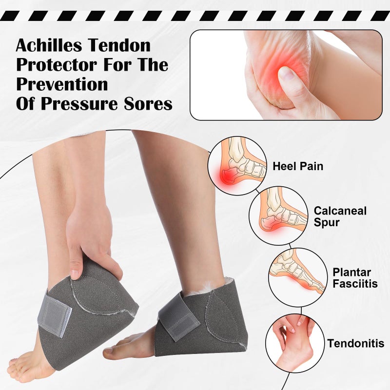 Jeere 2 Pcs Heel Protectors for Pressure Sores Sheepskin Heel Pads Soft Foot Cushions Pad Heel Protectors Adjustable Foot Pillows with Securing Strap for Bed Sore Ankle Ulcers(Dark Grey) - Image 2