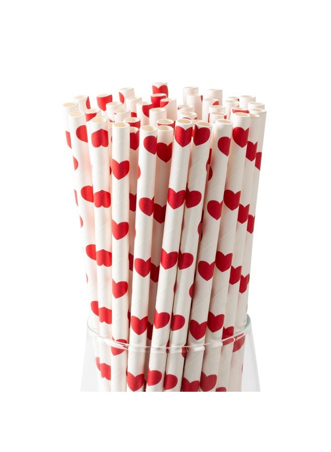 PakTalk [100 Pack] Valentine Paper Straws, φ0.24''*8.27'' Red Heart Paper Straws for Valentines, Wedding, Party, Eco Friendly Drinking Straws (Red Heart, 0.24''*8.27'') - Image 1