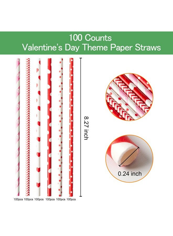 PakTalk [100 Pack] Valentine Paper Straws, φ0.24''*8.27'' Red Heart Paper Straws for Valentines, Wedding, Party, Eco Friendly Drinking Straws (Red Heart, 0.24''*8.27'') - Image 2