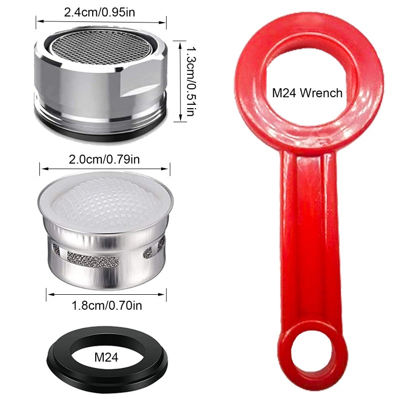 BOETOADG 6PCS Faucet Aerator Bathroom Sink Standard Replacement Parts with Brass Shell 15/16 Inch 24mm External Thread Aerator Faucet Filter with Gasket and Wrench Suitable for Kitchen and Bathroom - Image 2