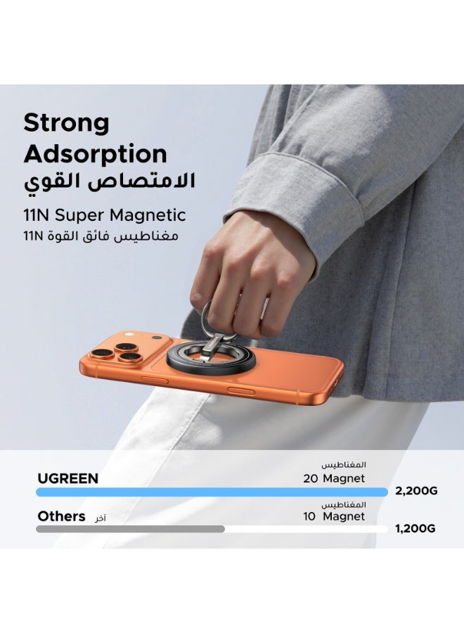 Ugreen Double-Sided Magnetic Phone Ring Holder features a strong 11N magnetic force, 360° rotation, a portable design, and compatibility with iPhone 17/16/15/14/13 MagSafe Phones Samsung Galaxy - Image 3