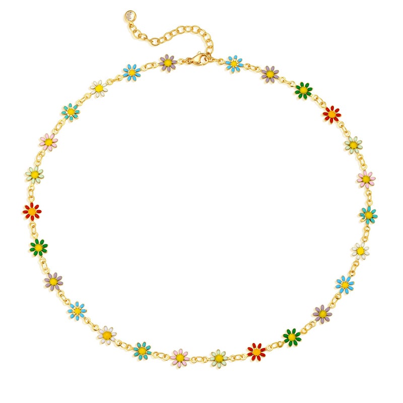 MTMY Gold Choker Necklace,14K Gold Plated Dainty Chain Choker Necklace Delicate Fashion Jewelry Gift for Women(colorful daisies) - Image 1