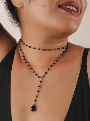 Sacina Gothic Layered Y Necklace - Dainty Teardrop Black Bead Necklace for Women - Image 2