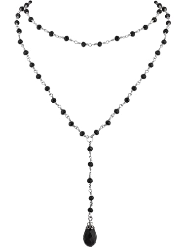 Sacina Gothic Layered Y Necklace - Dainty Teardrop Black Bead Necklace for Women - Image 1